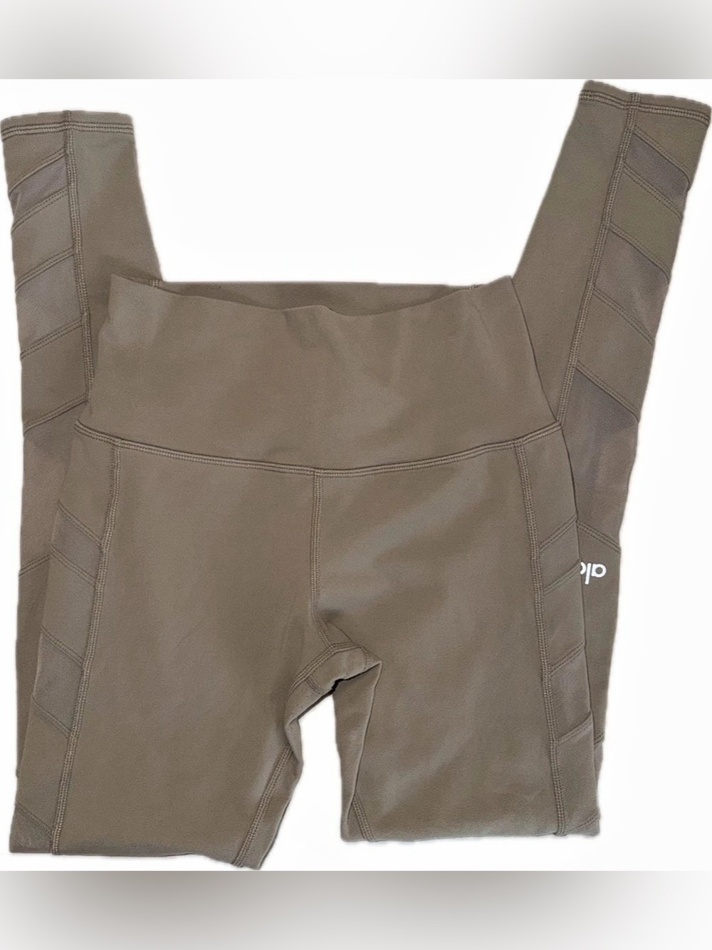 Alo Yoga Block Mesh Stripe Side Detail High Waist Leggings W5874R in Sand | S